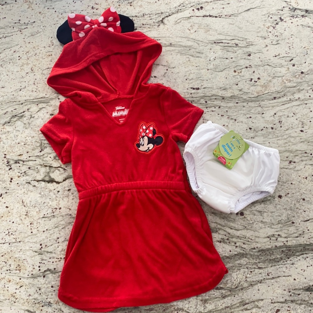 Minnie Mouse Pool Cover Up, NWT Swim Diaper 18M